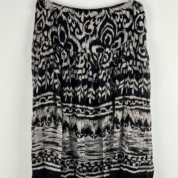 Nine West Flare Skirt Size 6 Elastic Waist 28in Black Gray Pull On Lined Silk - Picture 1 of 9